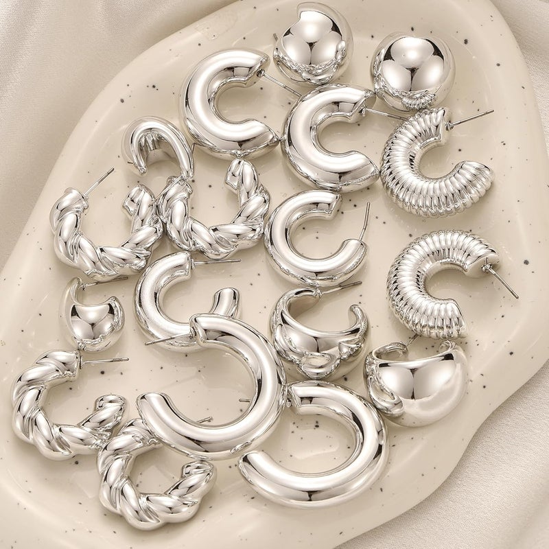 IFKM 24 Pairs Gold Hoop Earrings Set for Women Hypoallergenic Chunky Chain Twisted Open Hoops Dangle Earring Packs for Birthday Party Christmas Fashion Jewelry Gift - Image 2